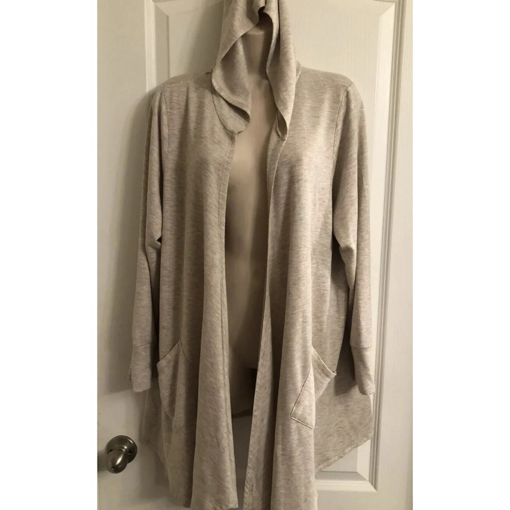 Peyton Primrose Women Oatmeal Heather Open‎ Hoodie Cardigan Pockets S/Small SOFT